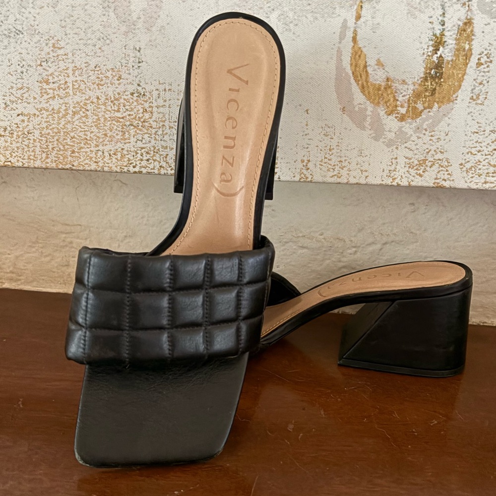 Anthropologie Vicenza Black Quilted Heeled Sandals size EU 40 / US 9